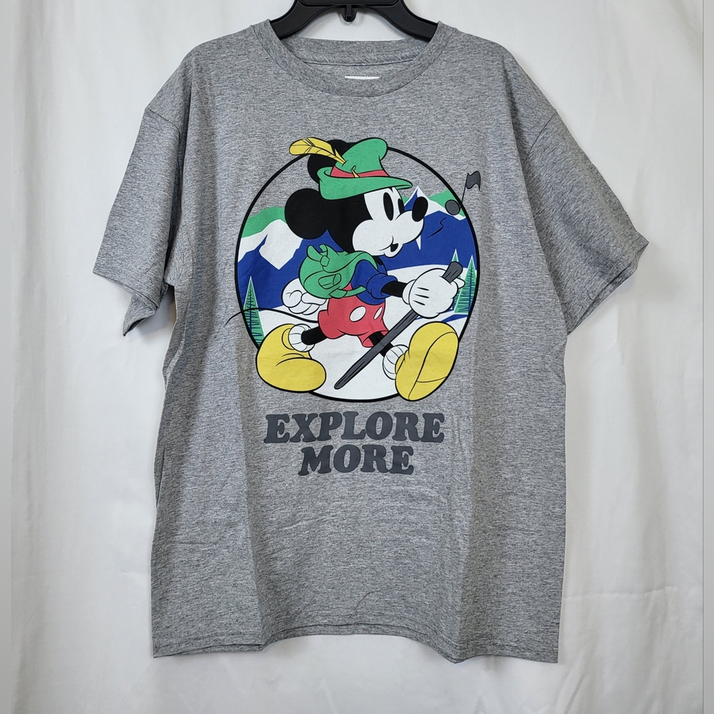 Disney Youth Gray Mickey Bavarian Alpine Explore More Short Sleeve Tee XL New
